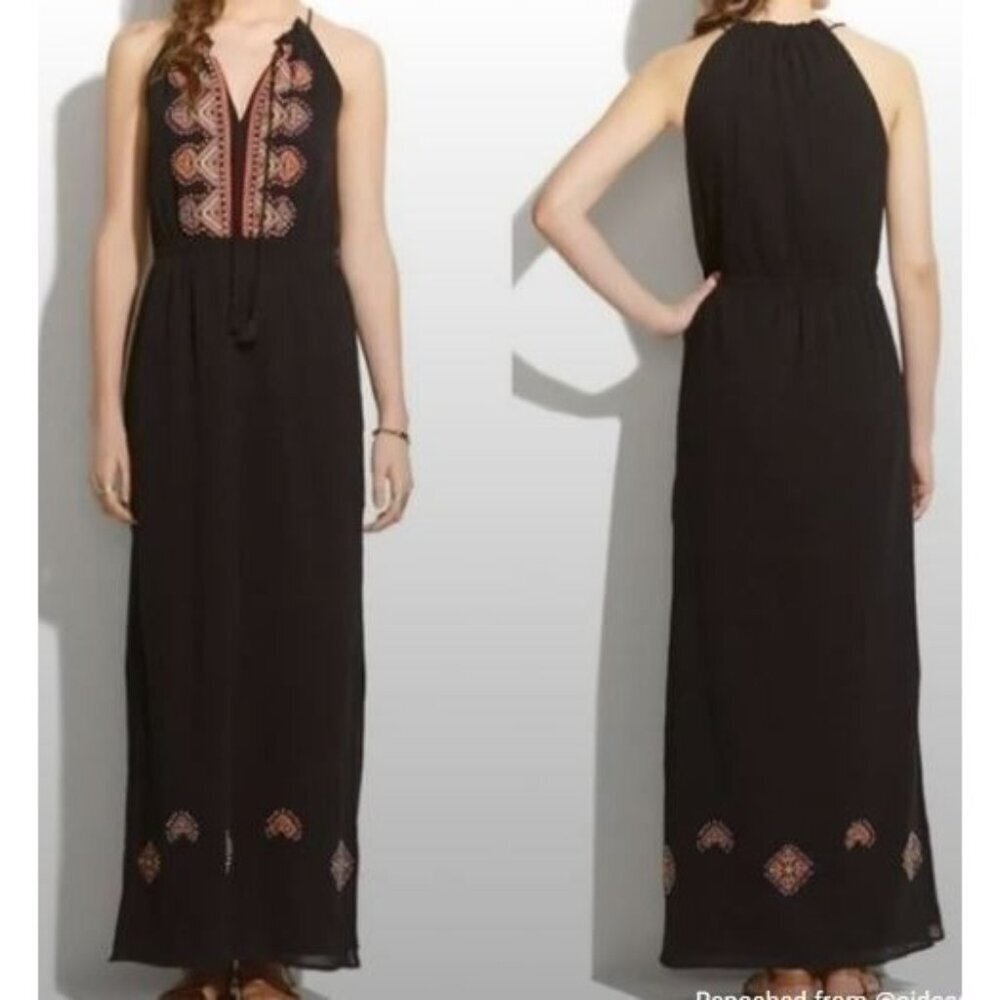 Madewell Embroidered Beaded Kilim Maxi Dress Women Size 0 Sleeveless Summer Boho